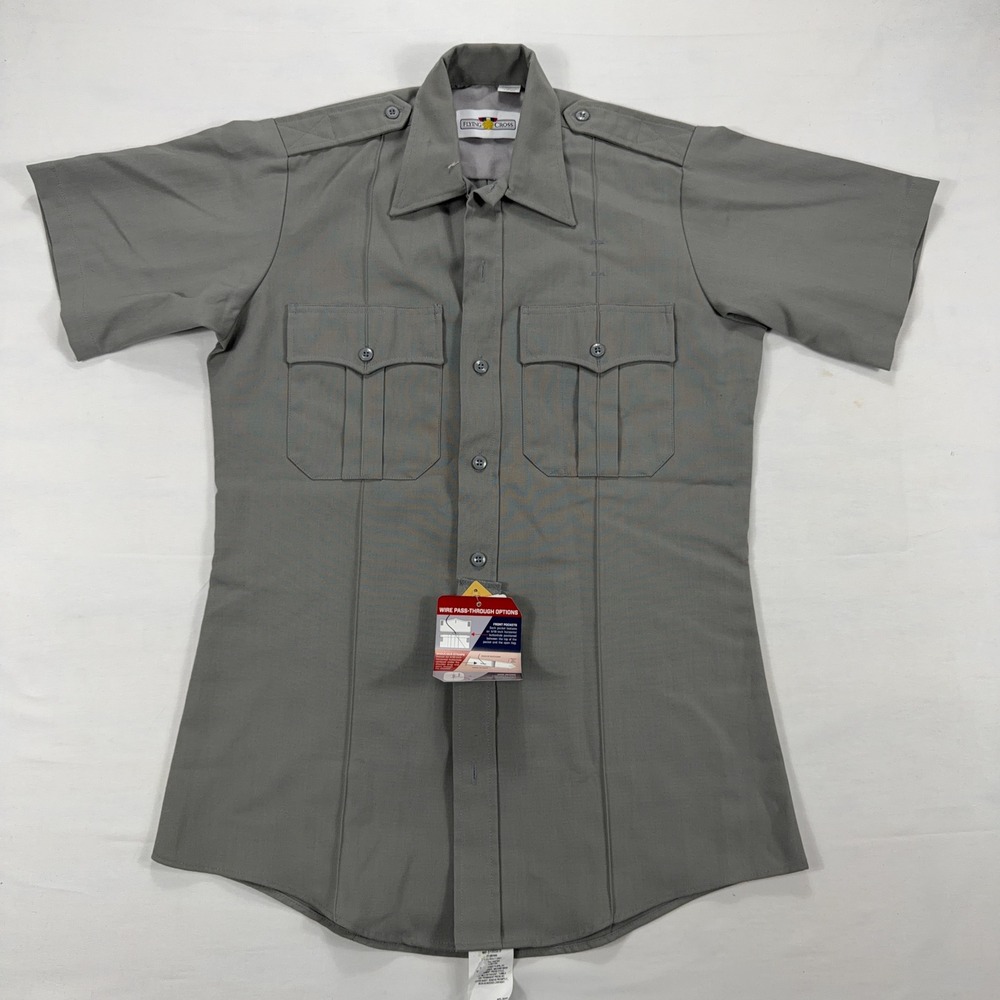 Flying Cross Deluxe Tropical Short Sleeve Uniform Shirt Small Silver Lt Grey NWT